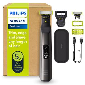 Philips Norelco OneBlade 360 Pro Face + Body, Hybrid Electric Beard Trimmer, Shaver and Bodygroomer, with 360 Blade Technology, Model QP6552/90 (Black/Lime Green)