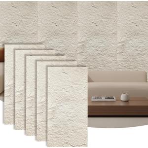 5-Pack 3D Faux Stone Wall Panels, PU Cement-Texture Wainscoting Panels for Interior Walls – Waterproof & Lightweight, Covers 38.7 Sq.Ft, 47.2" x 23.6", for TV Wall, Office, Living Room,White