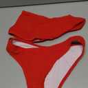 YIMISAN Women's Two Piece Bandeau Swimsuit Ribbed Strapless Tube Bikini Top with Mid Waist Cheeky Bottom Bathing Suit Red Small