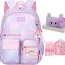 Girls Backpack, School Backpacks Rainbow,Kawaii Kids Backpack,Book Bag for Elementary Primary School With Pen Bag (Purple)