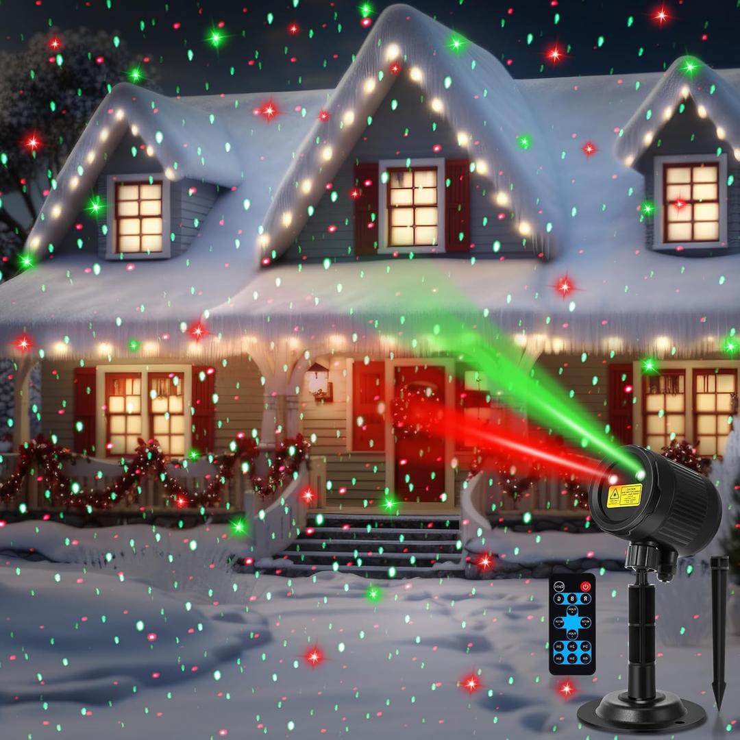Honoson 1 Pcs Christmas Laser Projector Lights Outdoor RGB Laser Light with Remote Waterproof Motion Xmas Holiday Projector Garden Decoration for Lawns Party House (Red Green Color)