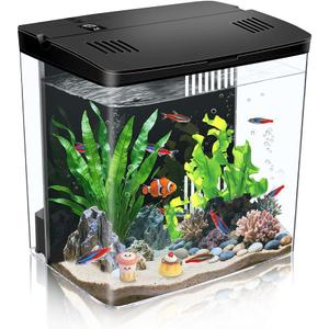 Small Fish Tank 1.2 Gallon Self Cleaning Betta Aquarium Starter Kit with Auto-Cycling Quiet Pump (Filteration & Oxygenation & Circulation) 5-Color LED Desktop Room Aquarium