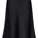 Women's Satin High Waist Hidden Elasticized Waistband Flared Casual A Line Midi Skirt (Black, Small)