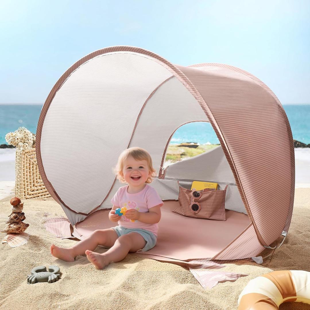 Tiny Land Baby Beach Tent Pop Up Baby Tent with UV Protection, Portable Baby Beach Essentials, 35"x28"x32" Sun Shelter for Infants, Baby Outdoor Use (Pink)
