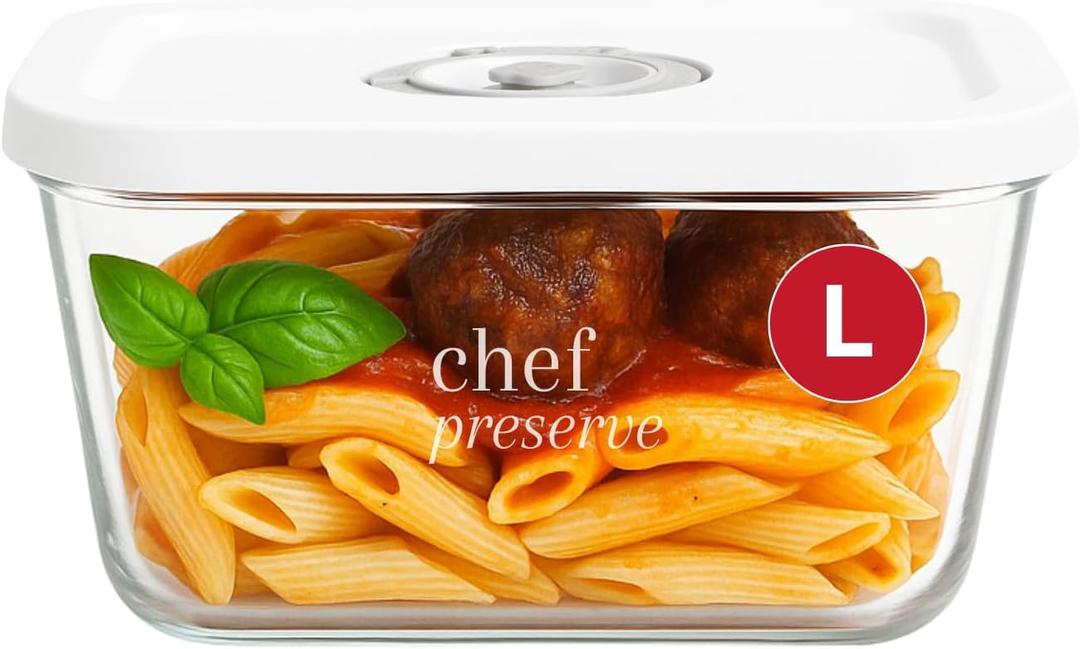 Chef Preserve Large Glass Vacuum Seal Container  Vacuum Sealed Container for Food Storage  Leak-Proof Vacuum Sealer Container with Pump  BPA-Free, Microwave, Freezer, and Dishwasher Safe