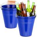 Zopeal 6 Pcs Large Metal Bucket Beer Bucket Galvanized Steel Pail with Handle for Gifts Basket Ice Candy Party(7.4 x 7.2 x 4.6 Inch,Dark Blue)