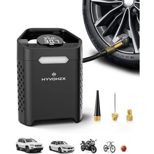 Heavy-Duty 160 PSI Tire Inflator Portable Air Compressor, 1 Min Fast Inflation Cordless Portable Air Pump with Digital Pressure Gauge & LED Light, Electric Tire Pump for Car, SUV, Bike, Ball (Black)