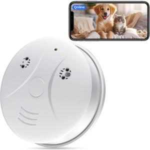 Wireless WiFi Smart Camera Smoke Detector 1080P Video Indoor Nanny Camera for Pets Home Security Wall Mount Night Vision, Loop Filming, Motion Detection, Live Viewing, Android iOS Free App, No sound