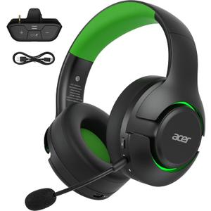 acer Wireless Gaming Headset for Xbox Series X|S & Xbox One, Bluetooth 5.4 Headphones with Noise Canceling Mic, 3D Surround Sound, 40H Battery, Compatible with PC, PS5, Switch, Mac - Black Green
