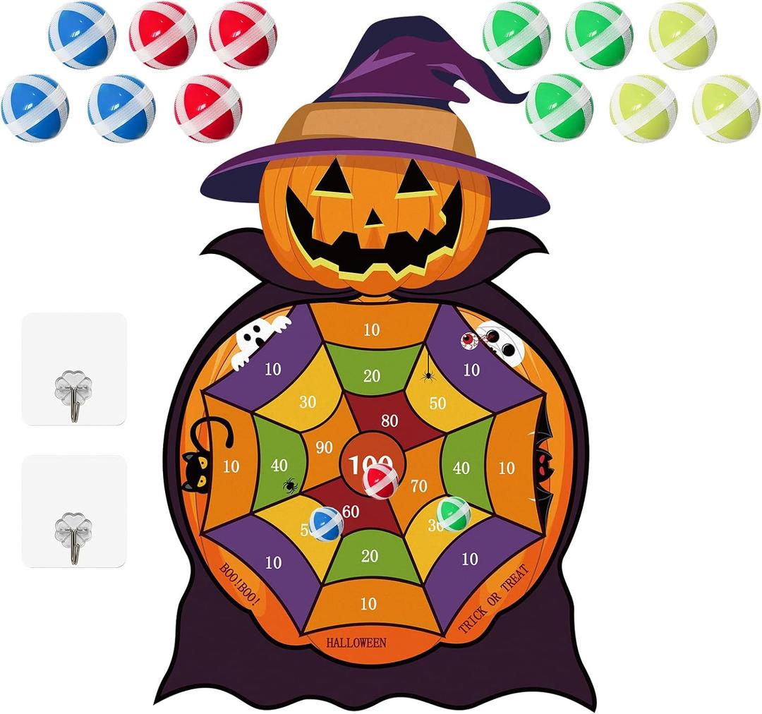 YQUQWN Halloween Large Dart Board Game Pumpkin Witch Hat Party Favors Halloween Party Supplies Indoor Outdoor Decoration Dart Board Game with 12 Sticky Balls, Suitable as a Holiday Party Game