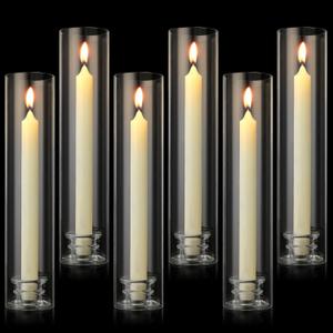6 Sets Modern Candle Stand with Chimney Cover Taper Candle Holders Glass Hurricane Candle Holder for Tapered Candles 12inch Large Crystal Candlestick Holder Stand with Cylinder Sleeves for Wedding