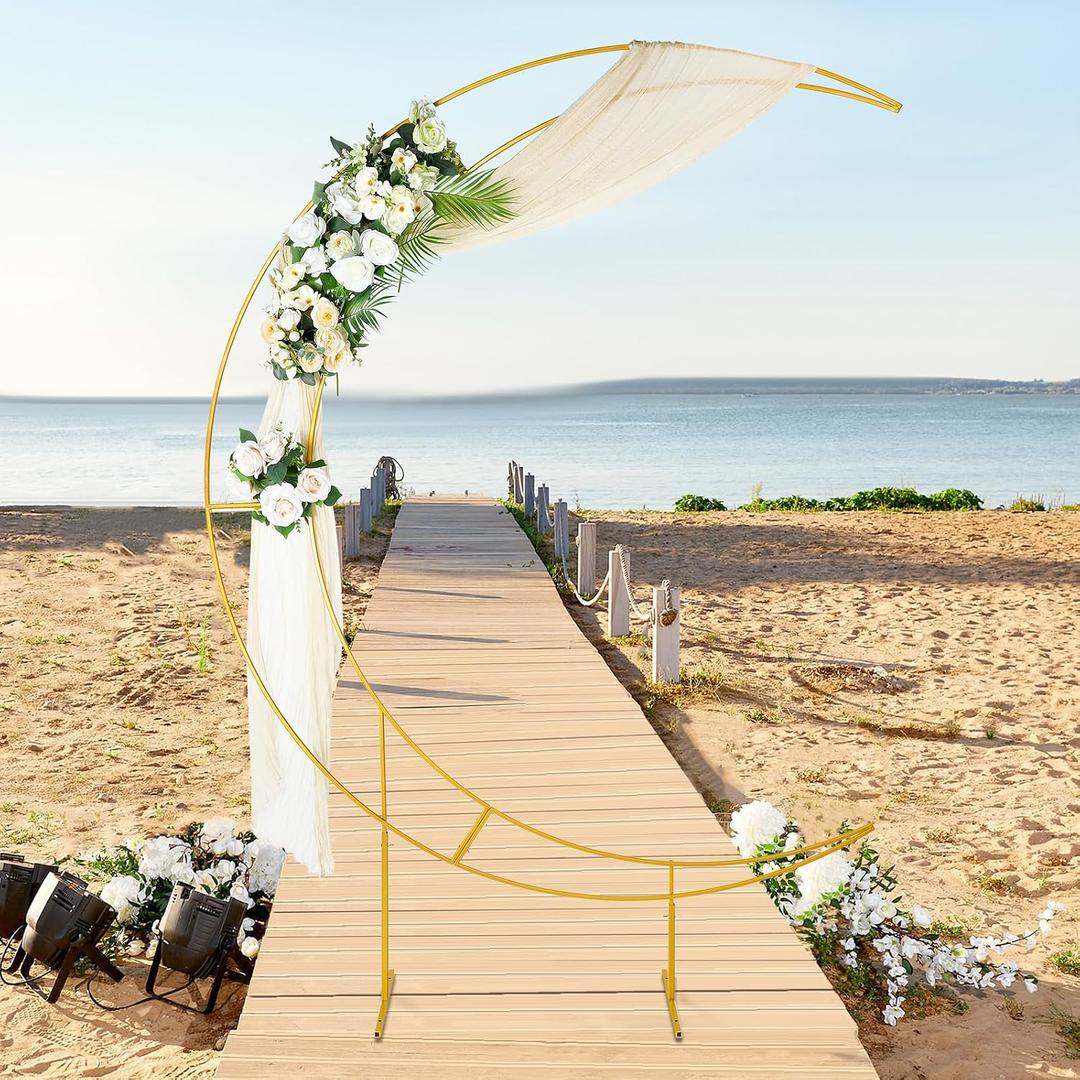 Geetery 7.51ft Gold Crescent Moon Wedding Arch Metal Backdrop Stand