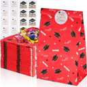 Kolldenn 60 Pcs 2026 Graduation Treat Bags with Stickers Red Paper Graduation Gift Bags Bulk for Congrats Grad Party Favors Wrapping Candy Goodie Popcorn Snack Senior College Masters Degree Supplies