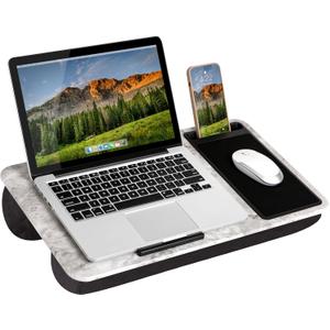 LAPGEAR Home Office Lap Desk with Device Ledge, Mouse Pad, and Phone Holder - White Marble - Fits Up To 15.6 Inch Laptops - Style No. 91501
