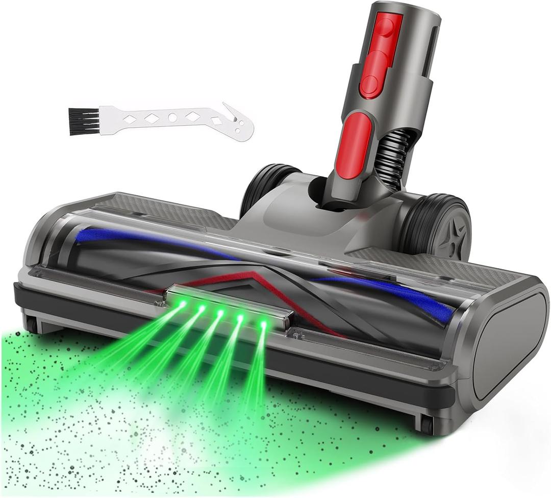 Vacuum Head Hardwood Floor Attachment Compatible with Dyson V7 V8 V10 V11 V15 Vacuum Cleaners with Green LED Headlights, Roller Brush Replacement Parts