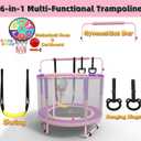 LANGXUN 60" Trampoline for Kids, 5ft Toddler Mini 6-in-1 Trampoline Indoor Outdoor with Swing, Basketball Hoop, Dart Board, Rings, Christmas Toys Birthday Gifts for Girls Boys