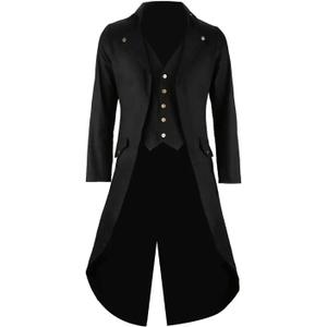 GOLDSTITCH Mens Black Vintage Tailcoat Jacket Fancy Cool Cosplay Costume Robe (X-Large)