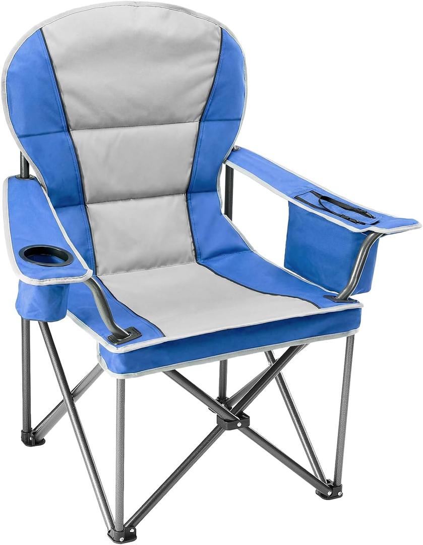 DUMOS Oversized Camping Chair for Adults, Heavy Duty 500 LBS Support Folding Outdoor Chair with Side Cooler Bag, Cup Holder, for Camp Beach Garden, Back Bag, Thicken 300D Oxford, Navy Blue, 25.2"D x 38.78"W x 42.91"H