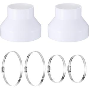 2 Set PVC Duct Adapter, 6 to 4 inch Duct Reducer Adapter with 2 Hose Clamps, Air Ducting Reducer Increaser, Air Ducting Adapters for Inline Ventilation Fitting, Blower and Exhaust, 150 mm to 100 mm