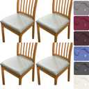 HFCNMY Seat Covers for Dining Chairs, Stretch Waterproof PU Dining Chair Seat Covers Set of 4, Washable Kitchen Chair Seat Covers Light Gray