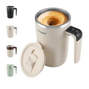 Mongdio Self Stirring Coffee Mug with Temperature Display, Rechargeable Stirring Mug, Automatic Self Stirring Cup with Lid, For Coffee, Milk and Other Beverages, White