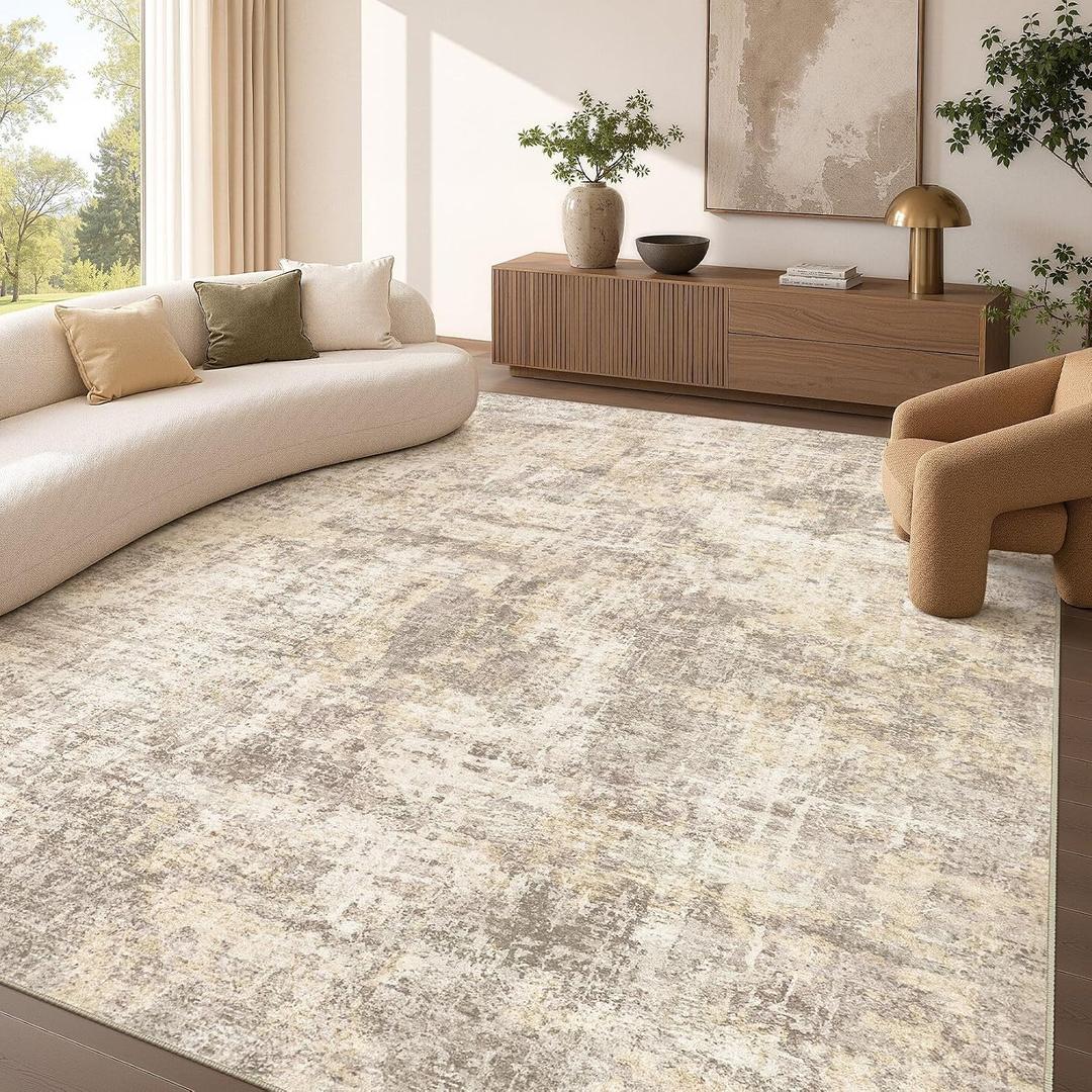 cotiled 8x10 Area Rug for Living Room: Washable Soft Abstract Rugs Beige
