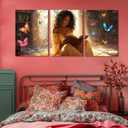 3pcs Black Girl Reading Books Canvas Wall Art Colorful Book Butterflies Wall Decor Pictures African American Girl Posters Prints For Living Room Bedroom Study Reading Room Decoration Prepare To Hang