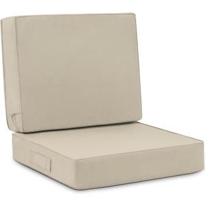Favoyard Deep Seat Patio Cushion Set 24 x 24 Inch Waterproof Outdoor Chair Cushions for Patio Furniture with Fade Resistant and Removable Cover with Handle & Adjustable Straps for Patio, Yard, Garden (Seat 24x24 In + Back 24x20 In, Beige)