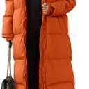 Shanfetl Women Long Quilted Coat Hooded Maxi Length Long Sleeve Puffer Jacket Padded Coat Winter Outerwear (Medium, Orange)