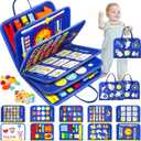 Busy Board, Montessori Toys for 1 2 3 Year Old - Toddler Toys for Ages 2-4 Boy Birthday Gift, Busy Book for toddlers 1-3, Toddler Learning Activities, Educational Learning Toy for Airplane Car Travel (Space - Blue)