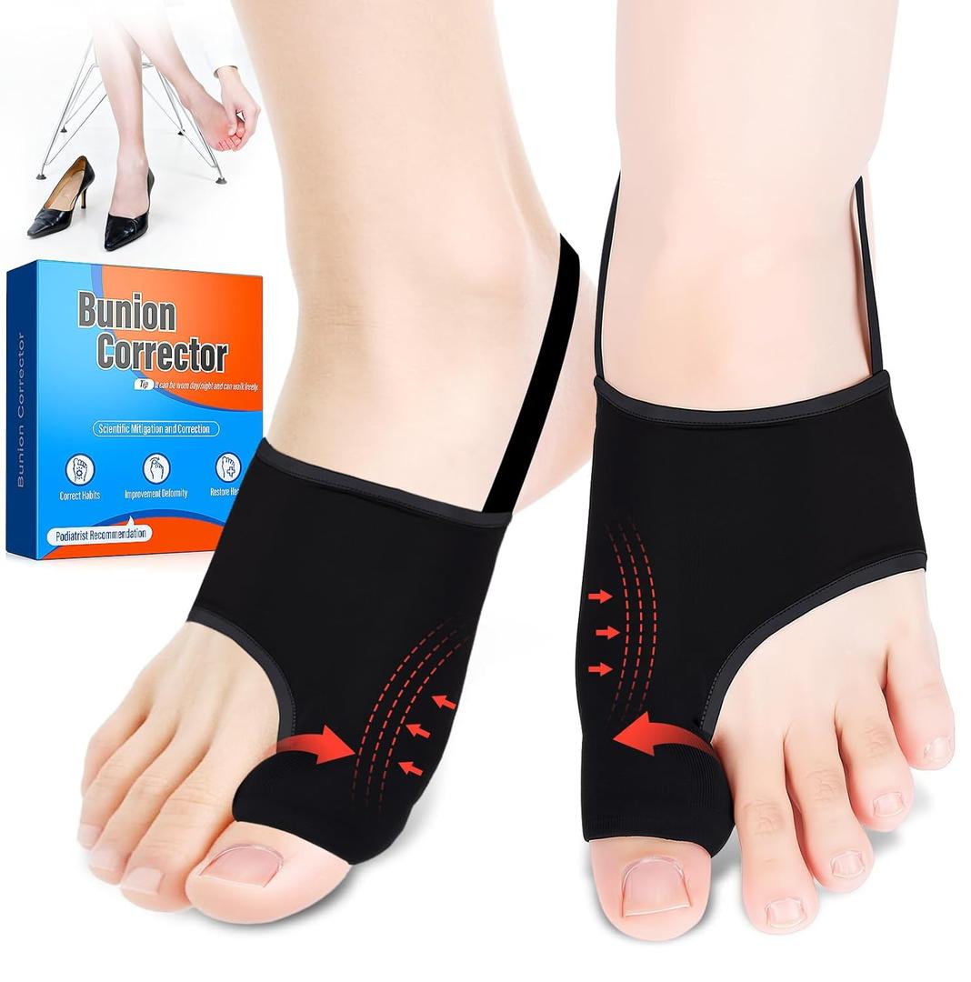 QCCL 2PCS Bunion Corrector for Women & Men Big Toe Straightener with Splint & Anti Slip Gel Cushion Pads for Bunion Correction Hallux Valgus Pain Relief, Comfortable & Breathable for Day/Night Support, Washable, One Size