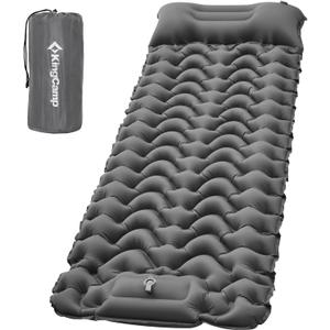 KingCamp Sleeping Pad for Camping, Ultralight Connectable Inflatable Sleeping Pad Camping Mattress with 6.3" Built-in Pillow & Foot Pump for Backpacking Hiking Tent Cot