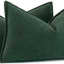 MIULEE Pack of 2 Green Decorative Lumbar Pillow Covers 12x20 Inch Soft Chenille Luxurious Couch Throw Pillows Farmhouse Cushion Covers with Elegant Design for Sofa Bedroom Living Room Home Decor