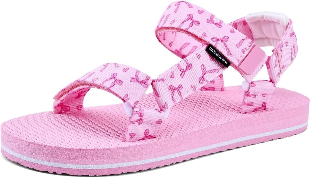 WateLves Kids Sandals Boys Girls Lightweight Non-slip Athletic Sandals with Adjustable Webbing for Hiking Walking Beach Water Sports (13 Little Kid, Pink)