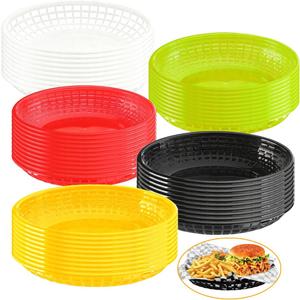 50 Pack Plastic Bread Baskets 9" x 5.7" Oval Fry Fast Food Basket Multicolor Plastic Serving Baskets for Restaurant Supplies, Deli Serving, Chicken, Burgers, Sandwiches, Fries