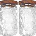 35oz/1000ml Glass Storage Jars with Nature Wood Lids, Airtight Food Storage Containers for Kitchen Organization, Large Capacity for Cookie, Pasta, Sugar, Flour, Cereal - Set of 2 sunflower