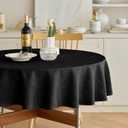 Waterproof Farmhouse Round Small Table Cloth for Round Table, Easy Care Wrinkle-Free Fabric Circle Table Cover for Party, Wedding, Picnics, Patio Table (60 Inch, Round (2-4 Seats), Black)