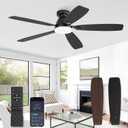 52 Inch Ceiling Fans with Lights and Remote Control,Modern Flush Mount Ceiling Fan with 3CCT Dimmable,Low Profile Ceiling Fans with 6-Speeds Reversible DC Motor for Bedroom Living Room(Black)