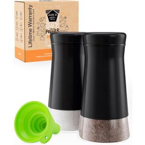 HOME EC Original Salt and Pepper Shakers Set with Adjustable Pour Holes - Black Salt Shaker and Pepper Shaker - Farmhouse Spice dispenser for salts, Ground peppercorn and spices (2pk)