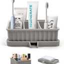 Toothbrush Holders for Bathrooms, 5 Slots Electric Toothbrush and Toothpaste Holder with Drainage, Detachable Soap Dish Toothbrush Holder Bathroom Counter Organizer for Vanity, Office (Grey)