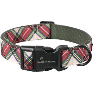 ARING PET Christmas Dog Collar, Cute Red Green Plaid Cotton Lightweight Pet Puppy Collars for Small Medium Large Dogs-L