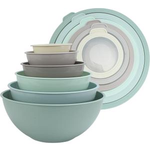 COOK WITH COLOR Nesting Mixing Bowls - 12 Piece Plastic Bowl Set with Lids, Microwave Safe (Mint Ombre)
