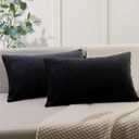 YCOLL Black 12x20 Pillow Cover Set of 2 Velvet Striped Pattern - Soft Throw Pillows for Home Decor, Luxury Decorative Pillow Covers for Couch, Bed,Living Room