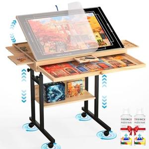 TRBIHCX Large Puzzle Table with Drawers for 300-1500 Piece Jigsaw Puzzles – Adjustable Height & Angle, Wooden Puzzle Board with Felt PP Cover, Metal Stand, Wheels for Adults & Puzzle Enthusiasts
