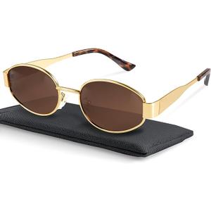 Livho Polarized Sunglasses, Retro & Oversized Shades for Women with Round Lenses Brown/Gold