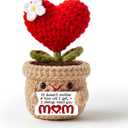 2 x Birthday Gifts for Mom 2026 - Sweet Crochet Heart Flower, Stepmom Mother in Law Gifts from Daughter Son, for Mother, I Love You Mom Flower Crochet