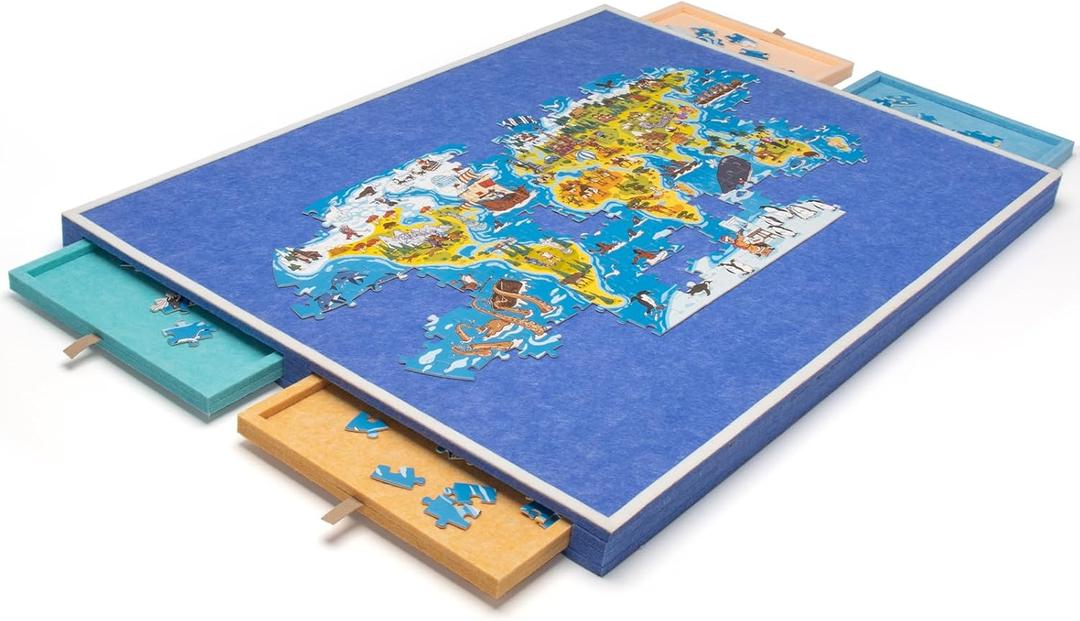 Puzzle Board, 3.8lbs Lightweight Felt Jigsaw Playing Board, 31 x 22.5 inches Portable Puzzle Game Board with Drawers & Cover - Blue