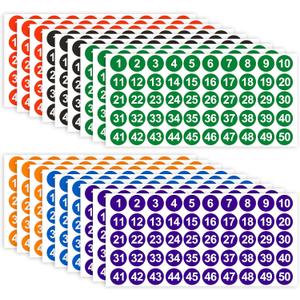 Consecutive Number Stickers, 900 PCS Number Stickers 1 to 50, 18 Sheets 1 Inch Vinyl Round Number Labels Circle Decals for Office School Teacher Classroom Inventory Storage Supplies Multicolor