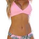 RoseSeek Women's 2 Piece Botanical Print Bikini Sets Swimsuits Spaghetti Strap Tops and Mid Rise Panties (L)