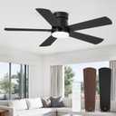 Fanbulous Ceiling Fans with Lights and Remote, 42 inch Low Profile Flush Mount Ceiling Fan,White Modern Ceiling Fan with LED Light for Bedroom Indoor Outdoor-5 Reversible blades, 3CCT, 6 Speeds, Timer (Black)